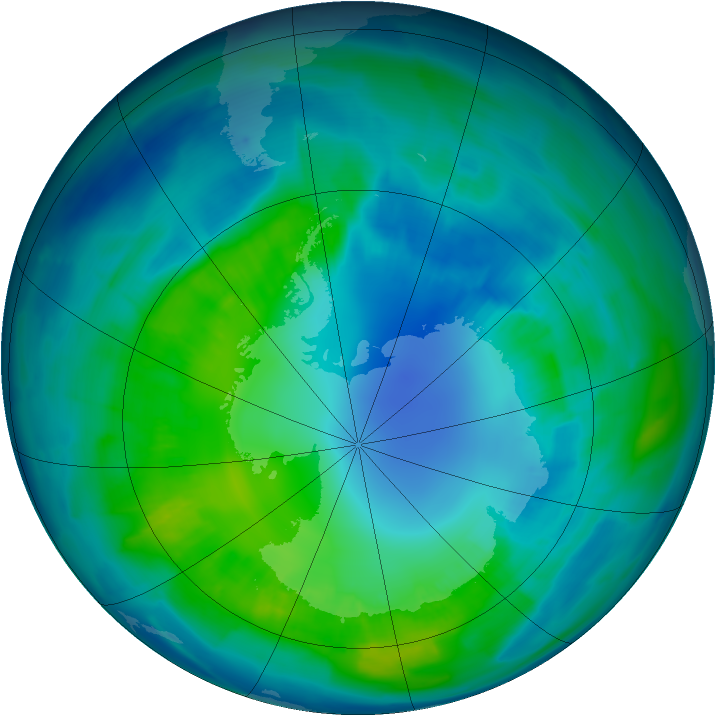 Antarctic ozone map for 21 April 2015